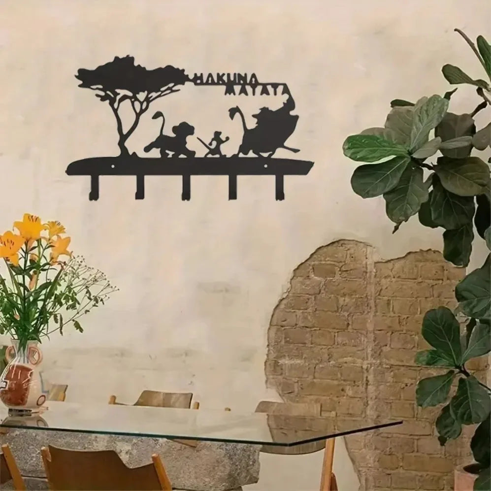 Wand Schlüsselhaken Schwarz Metall mit Cartoon Tiermuster Dekor