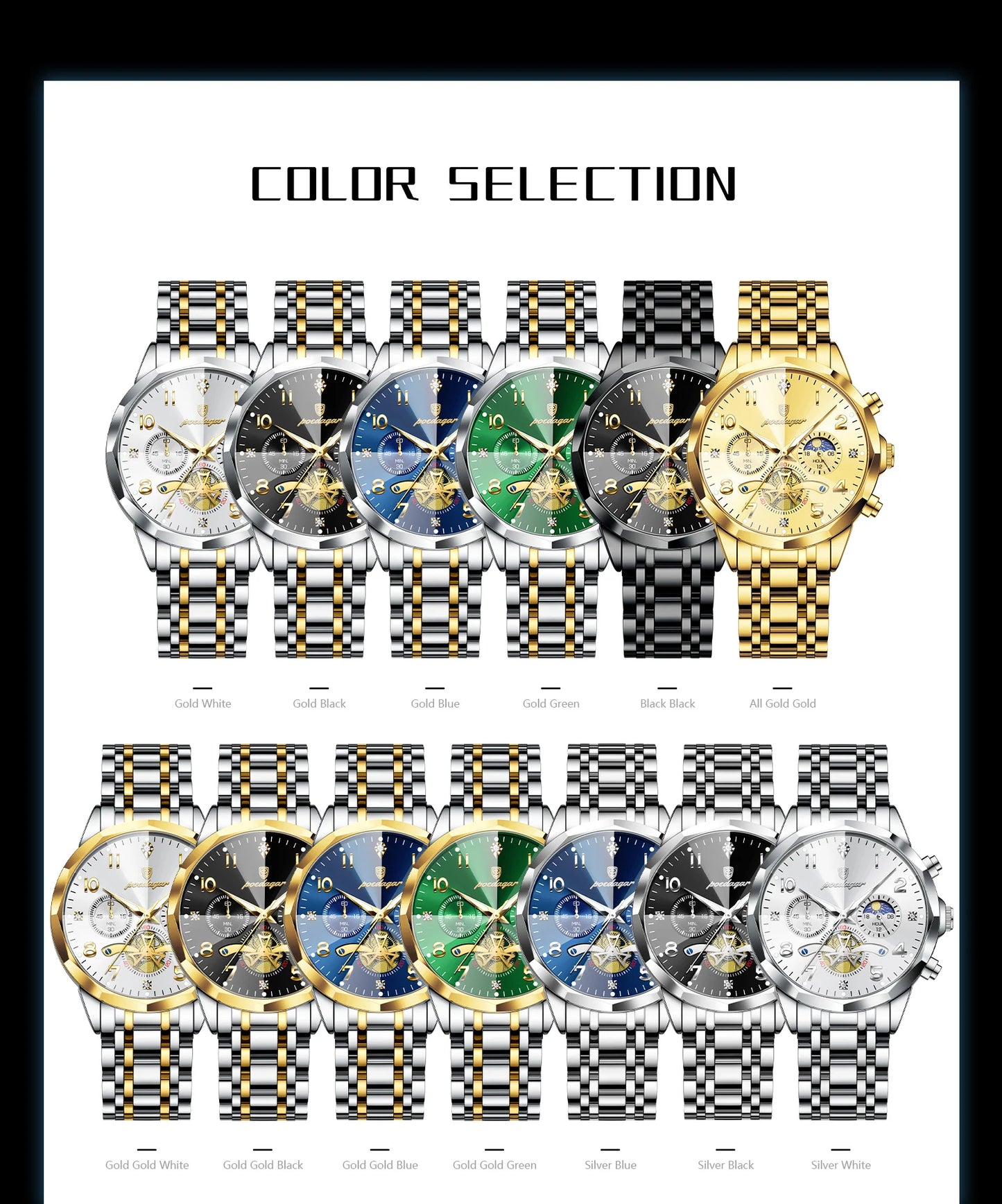 Wasserdichte Edelstahl Herrenuhr mit Chronograph und Leuchtfunktion-Yabubestshop