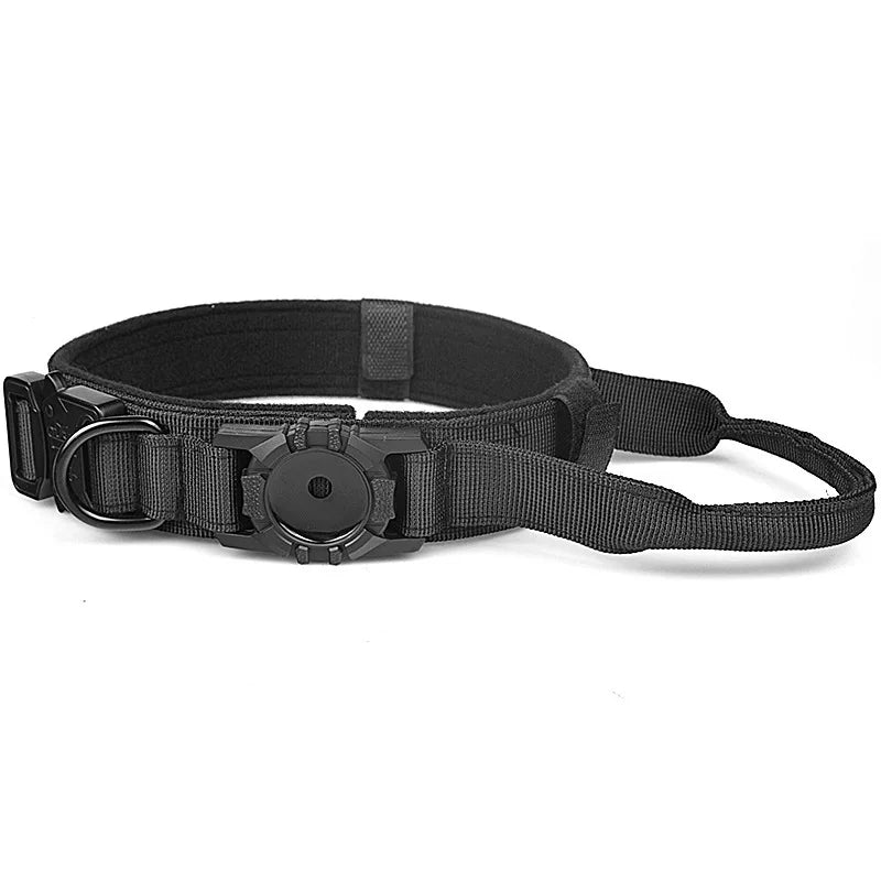 Taktisches Hundehalsband mit AirTag Halter und Griff für Sicherheit