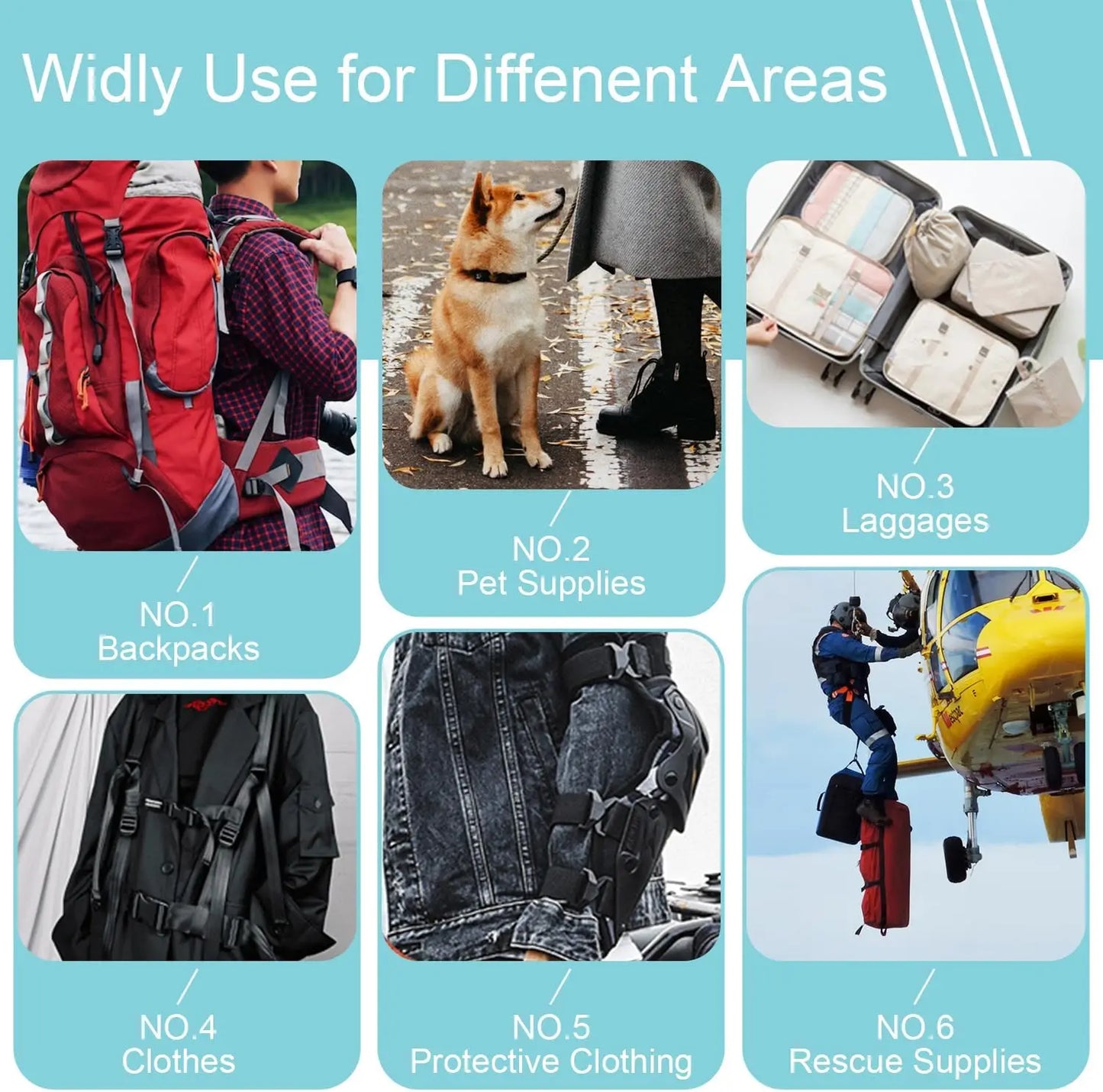 2 Stück Gurtband mit abnehmbarer Schnalle 15-50 mm für Sporttaschen Zubehör