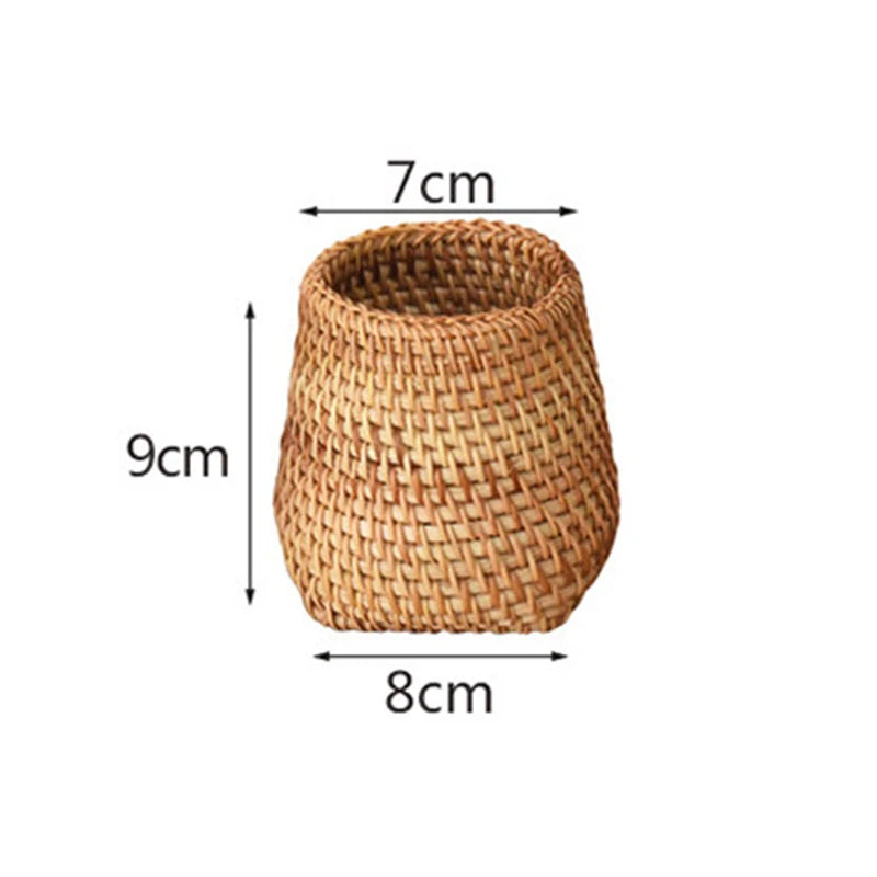 Handgefertigter Stifthalter aus gewebtem Holz Rattan Büro Schreibtisch
