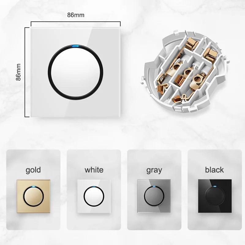 YINKA Lichtschalter mit goldener Glasscheibe für Zuhause EU Standard