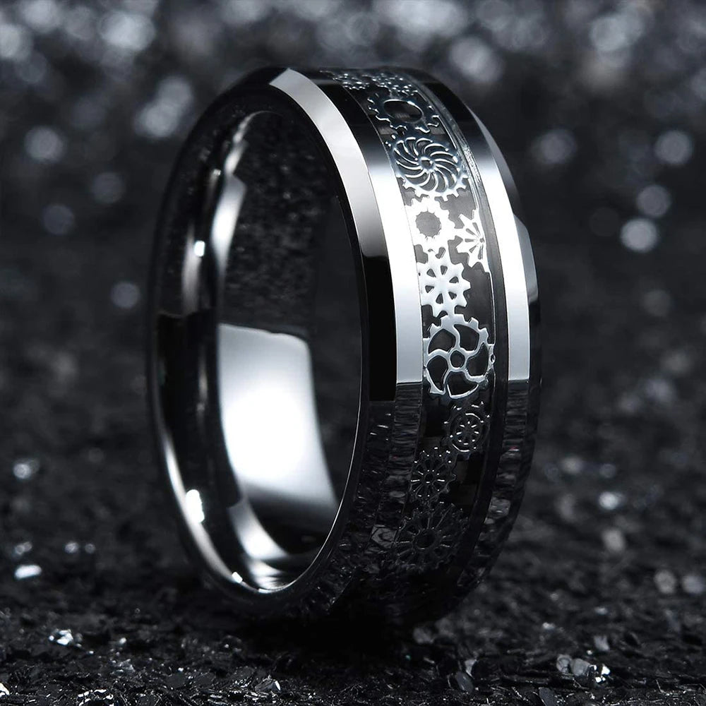 Fashio Männer Ringe Schwarz Titan Edelstahl Ringe Für Männer Frauen Ziegel Muster Finish Abgeschrägte Kante Hochzeit Ring Partei Schmuck