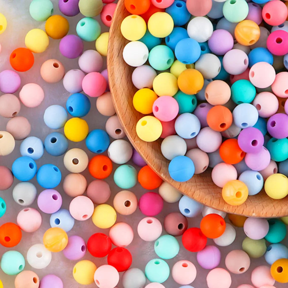 50x Runde Silikonperlen 9 12 15mm für DIY Schmuck & Babyartikel