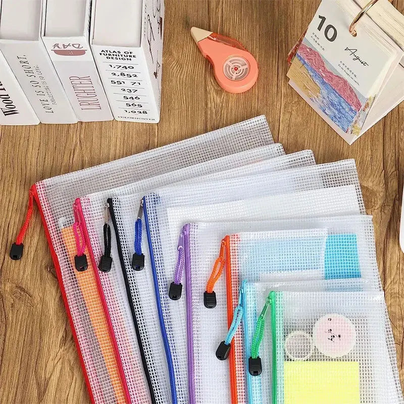 5er Set mehrfarbige Mesh Organizer Taschen mit Reißverschluss für Büro und Schule