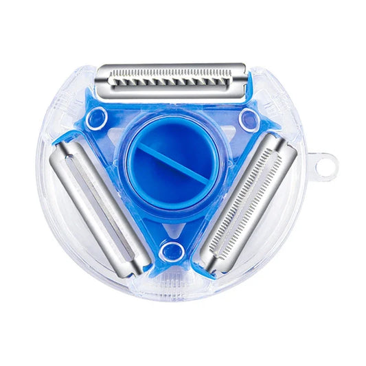 Multifunktionaler 3-in-1 Edelstahl-Gemüse- - Obstschäler mit 3 Klingen, Rot/Blau