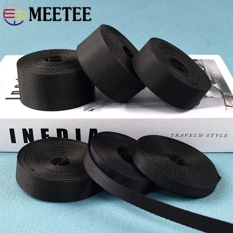 5M Schwarz Nylon Gurtband 10-100mm Rucksack Tasche Nähen DIY Projekte