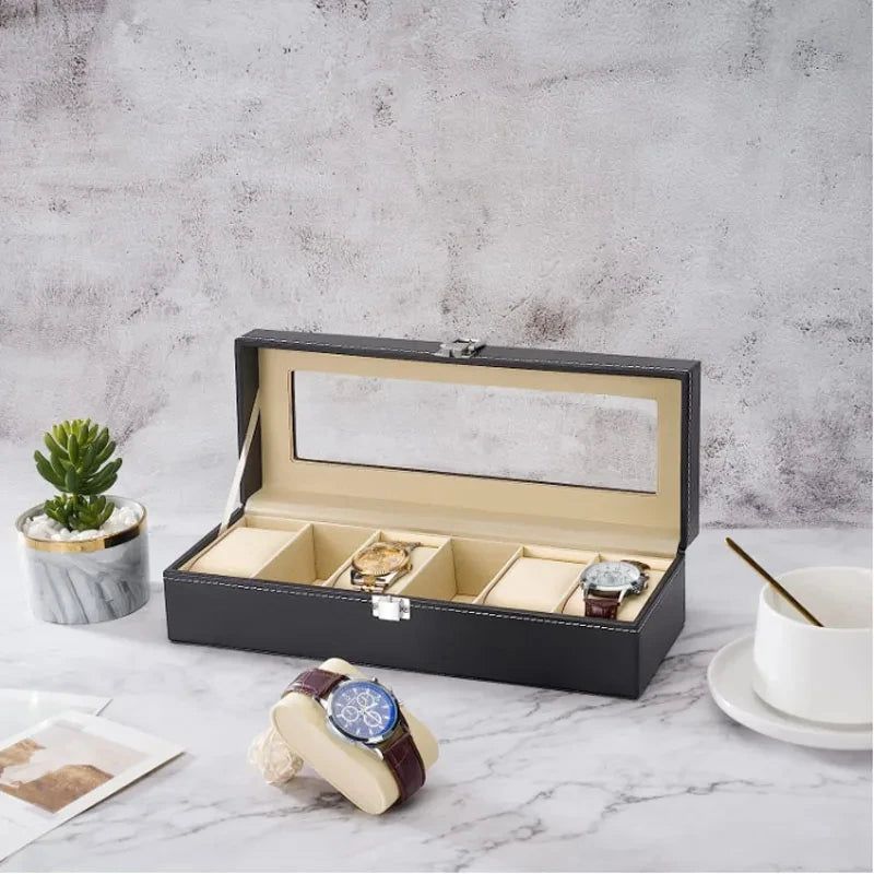 PU Leder Uhrenbox mit Glasdeckel für Männer - Organizer-Yabubest - Home & More
