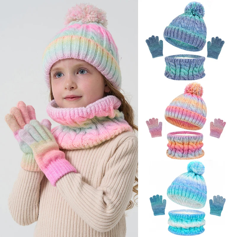 3-teiliges Kinder Winter Set mit Hut Schal Handschuhe warmes Fleecefutter