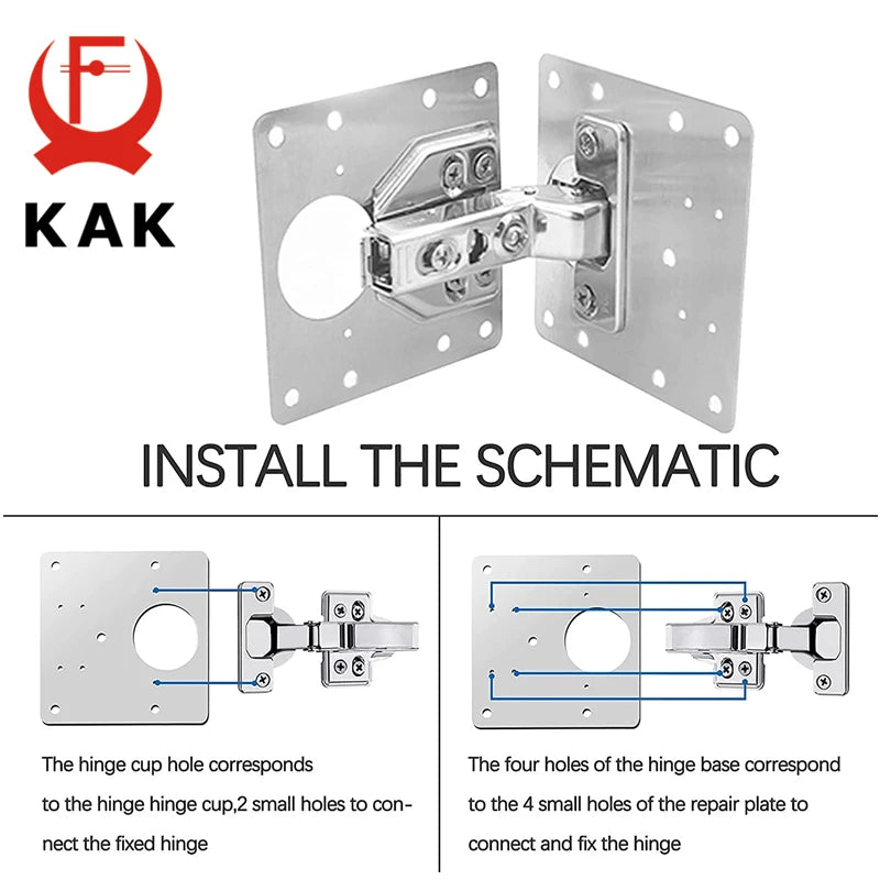 8-teiliges Scharnier Reparaturplatte aus gebürstetem Edelstahl 90x90mm