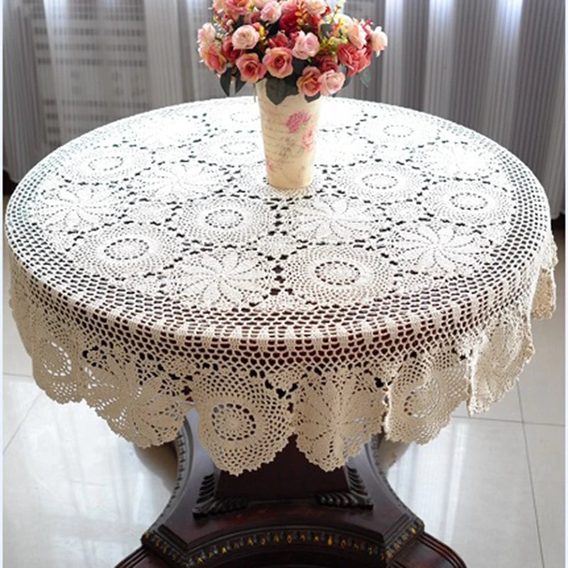 Runde Gehäkelte Baumwoll-Tischdecke – Spitze, Vintage Design, versch. Größen und Farben