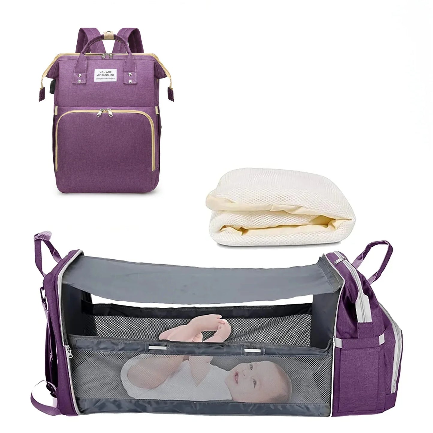 Vielseitige 3in1 Wickeltasche mit USB Ladefunktion und Babybett