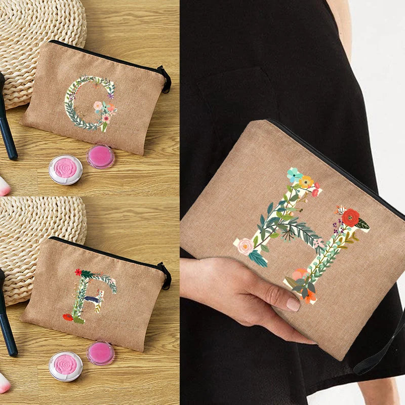 Leichter Leinwand Kosmetikbeutel mit Reißverschluss und floralem Design