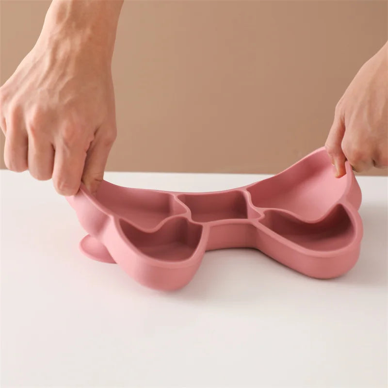 Baby Silikon Essteller Set BPA-frei mit Löffel Gabel rutschfest Cartoon