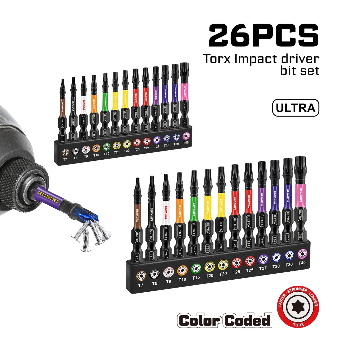 Langlebiges 11-teiliges Torx Bit Set T7-T40 mit magnetischem Halter - Organizer