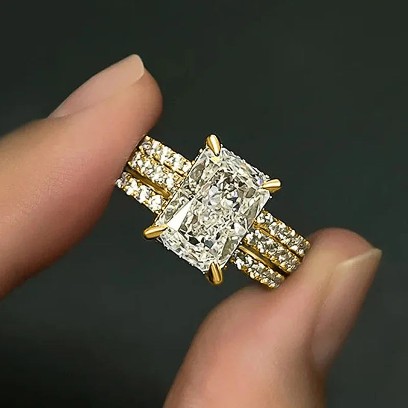 3-teiliges geometrisches Ring-Set mit Zirkonia für Damen elegant