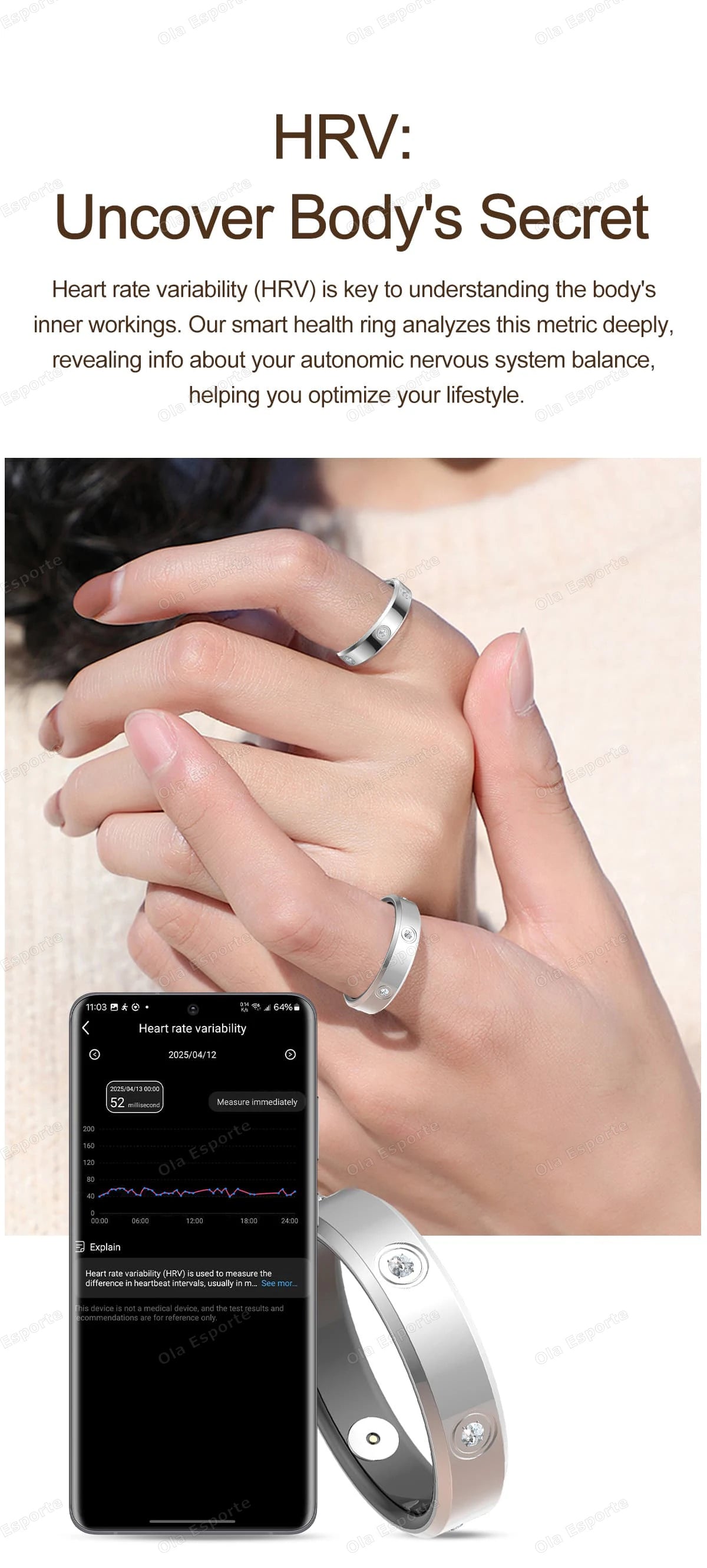 Schmaler Damen Smart Ring mit Schlaf und Gesundheitsmonitor 2025