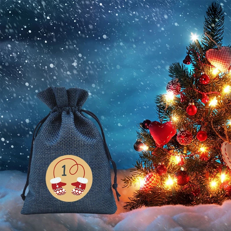 Adventskalender Geschenktüten Set mit 48 Zahlen Aufklebern zum Befüllen
