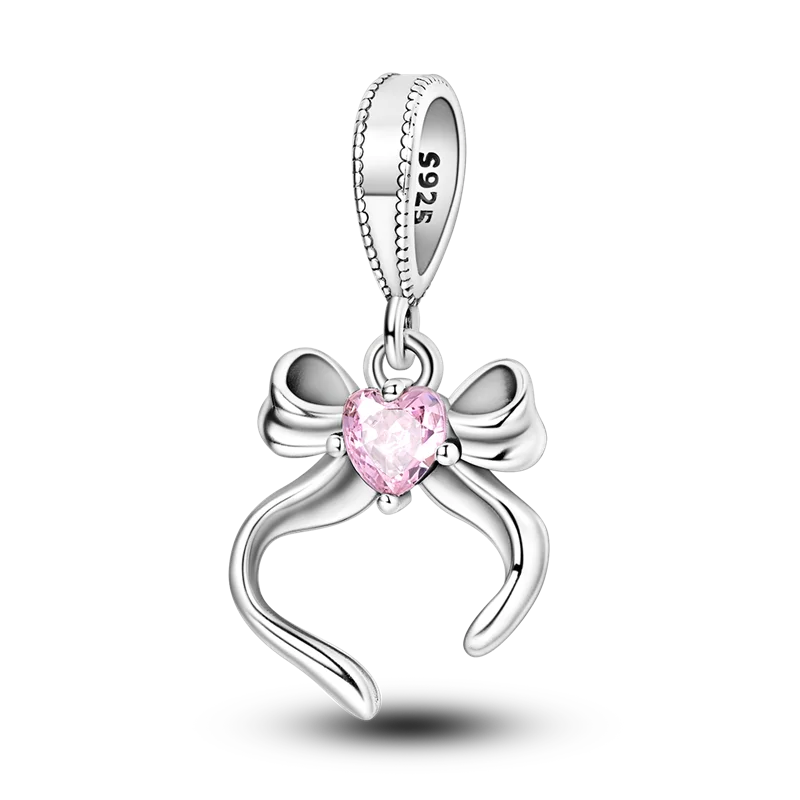 925 Sterling Silber Charm mit rosa Schmetterling - leuchtenden Glühwürmchen