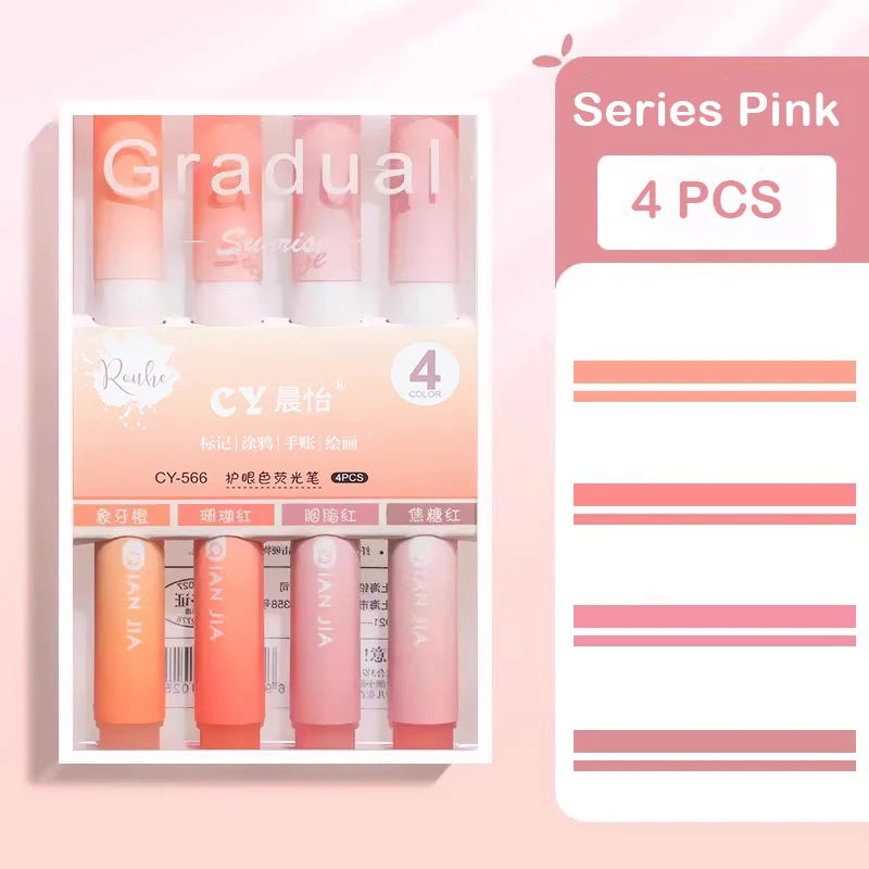 12/4 Stück Kawaii Textmarker Set mit vielseitigen Farbverläufen für Schüler