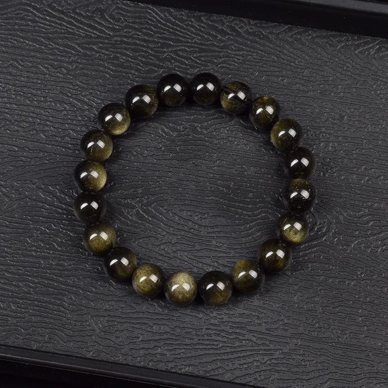 Goldener Obsidian Armband Naturstein Perlen Unisex | Energie & Stil
