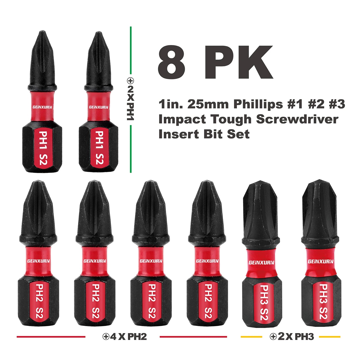 25mm Schlagbohrer-Bits Set PH1 PH2 PH3 | S2 Stahl magnetisch