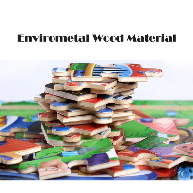 Lernspiel 3D Holzpuzzle Tiere und Fahrzeuge für Kinder ab 1 Jahr