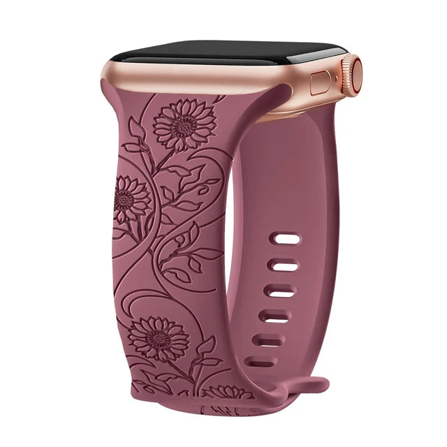 Blumengraviertes Silikonarmband für Apple Watch 38–49 mm – stilvoll - flexibel