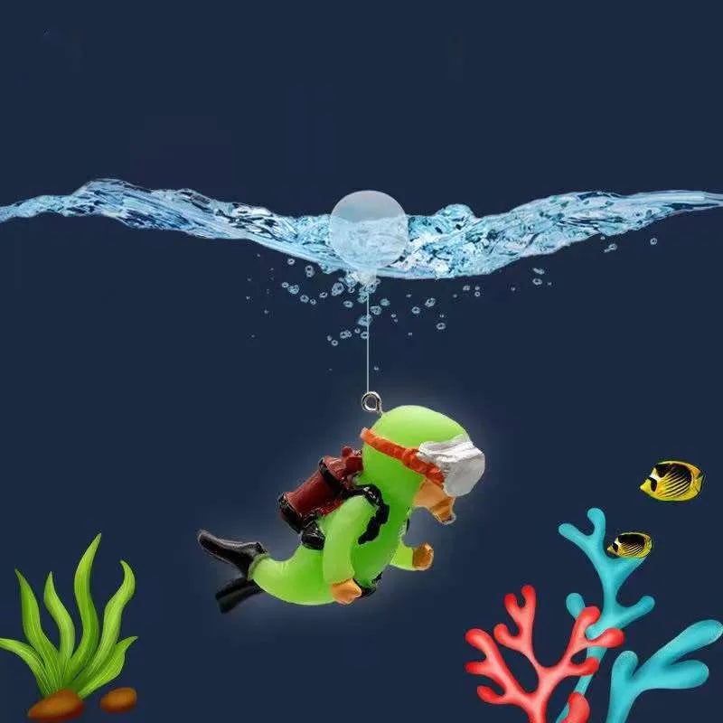 Aquarium Harz Deko Set: Mini Taucher mit Schwimmkugel & Leucht-Effekt