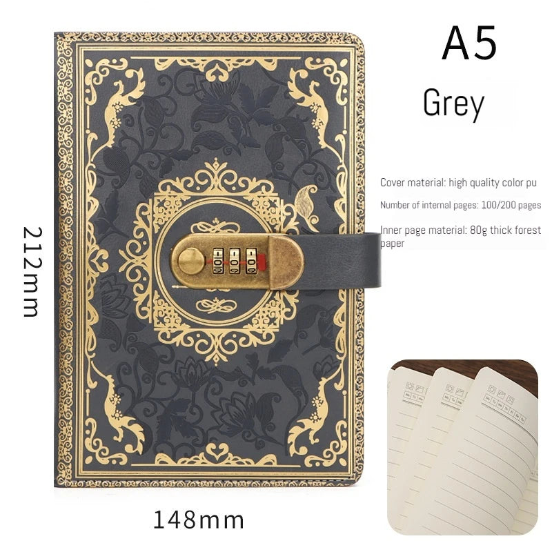 A5 Retro Tagebuch mit Digital Schloss PU Leder – Persönliches Notizbuch