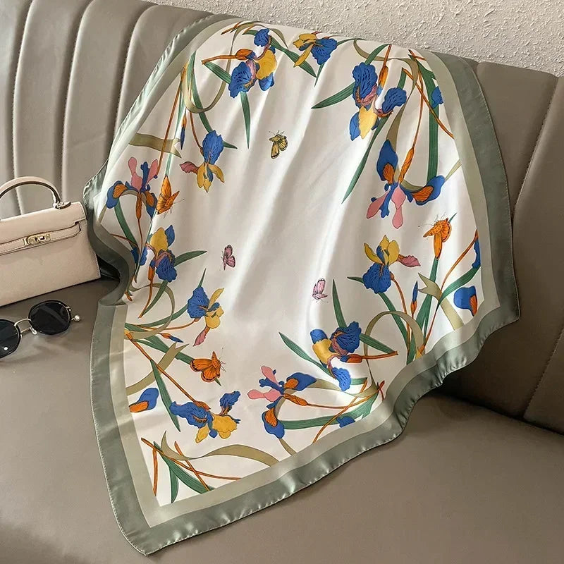 Luxus Seide Quadrat Schal Frauen Weich Satin Haarband Halstuch Büro Hijab