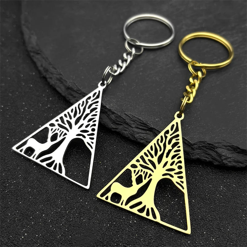 Dreieck Baum des Lebens Milu Hirsch Schlüsselanhänger Edelstahl Unisex