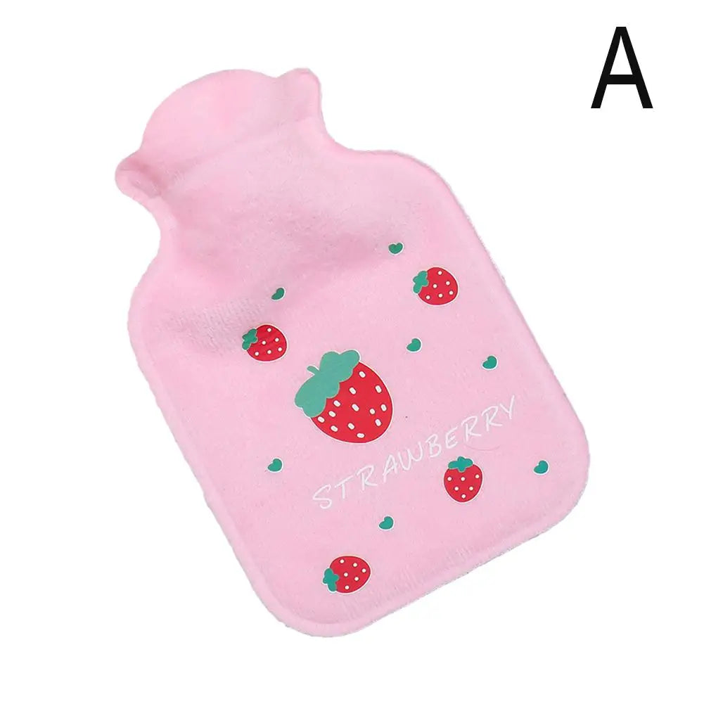 Handwärmer Heißwasserbeutel mit Erdbeer Plüschbezug Weich