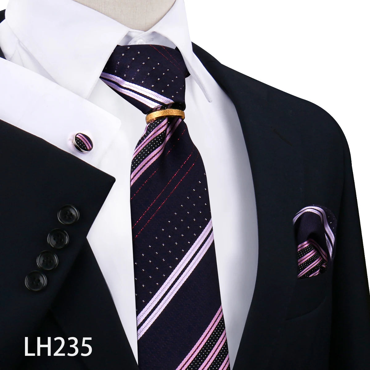 Herren Krawattenset Gold Ring, Manschettenknöpfe, Einstecktuch Festlich