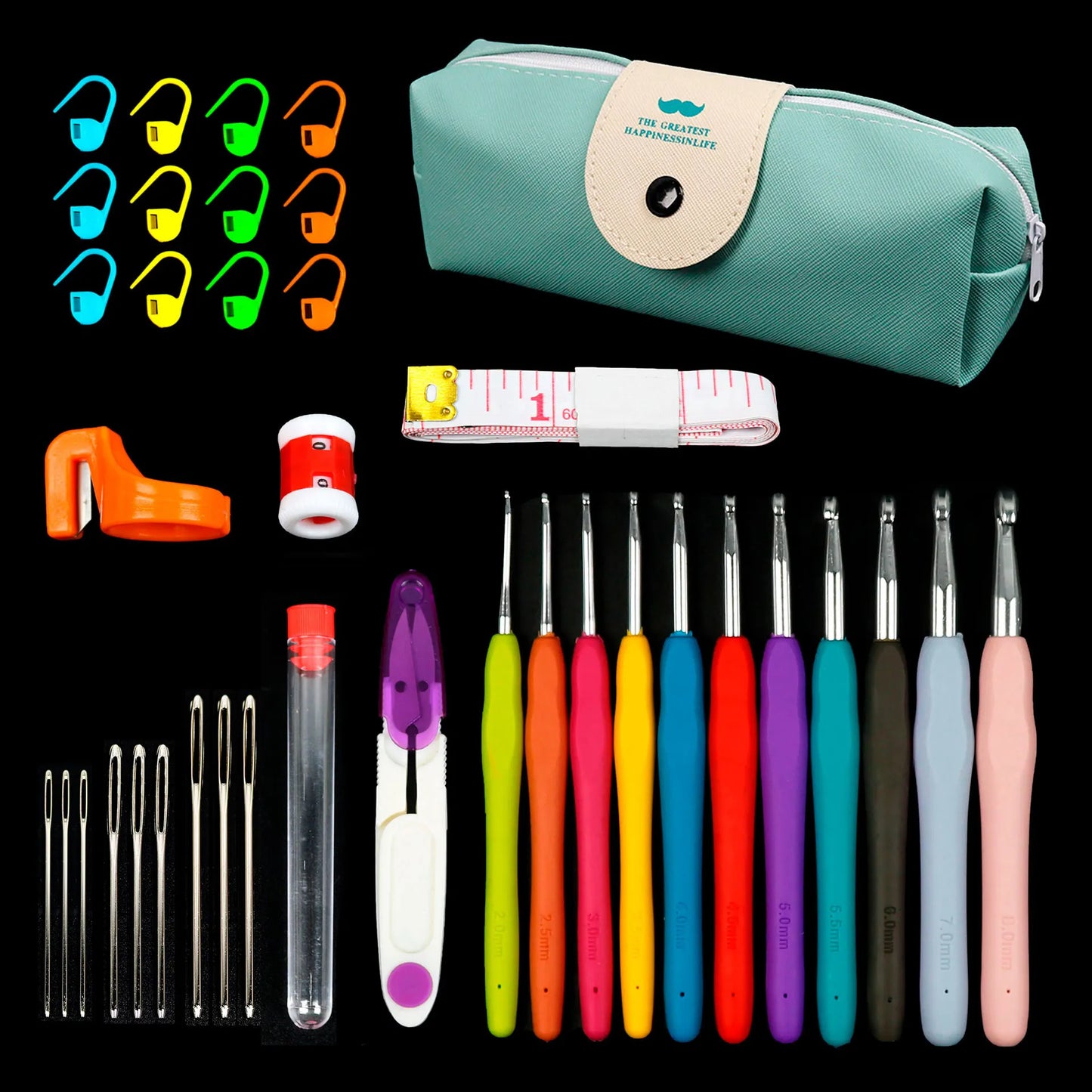45/37 teiliges buntes Häkeln und Stricken Werkzeug Set mit Aufbewahrungstasche