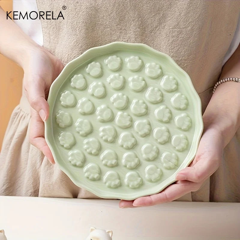 Keramik langsam fressender Napf mit Pfoten Design für Haustiere