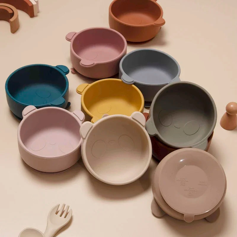 BPA-freie Silikon Baby Fütterung Schüssel Cartoon Panda Rutschfestes Geschirr