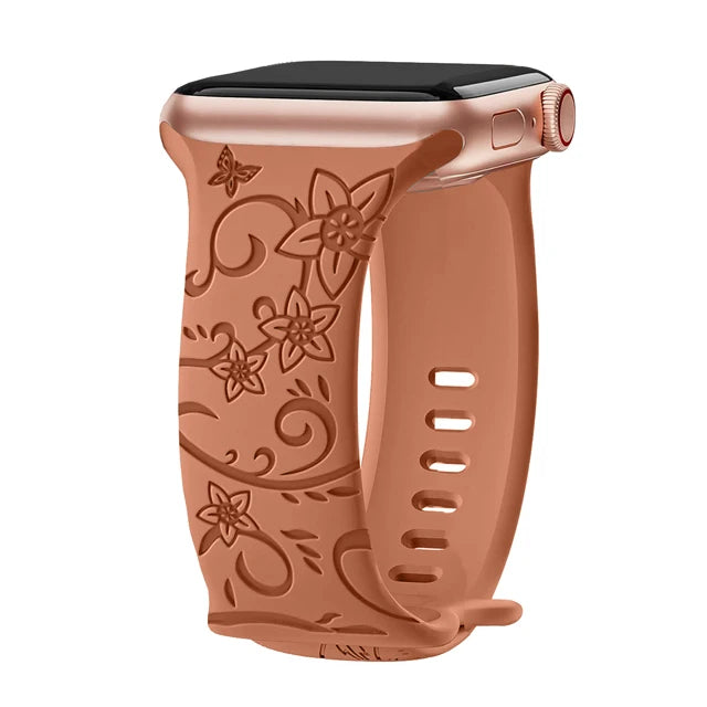 Blumengraviertes Silikonarmband für Apple Watch 38–49 mm – stilvoll - flexibel