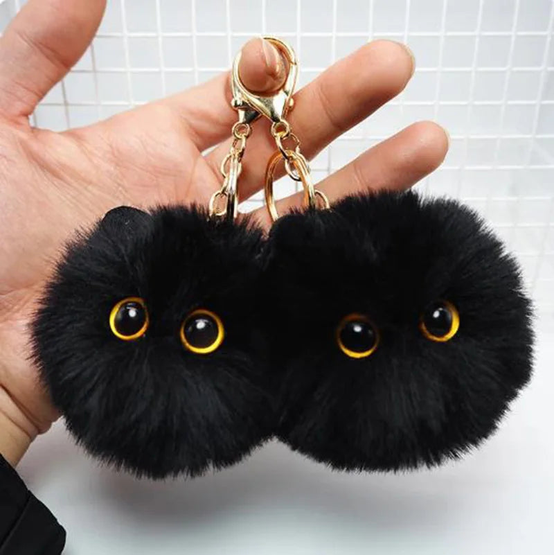 Niedlicher schwarzer Katzen-Plüsch-Schlüsselanhänger – süß - stylisch Geschenk
