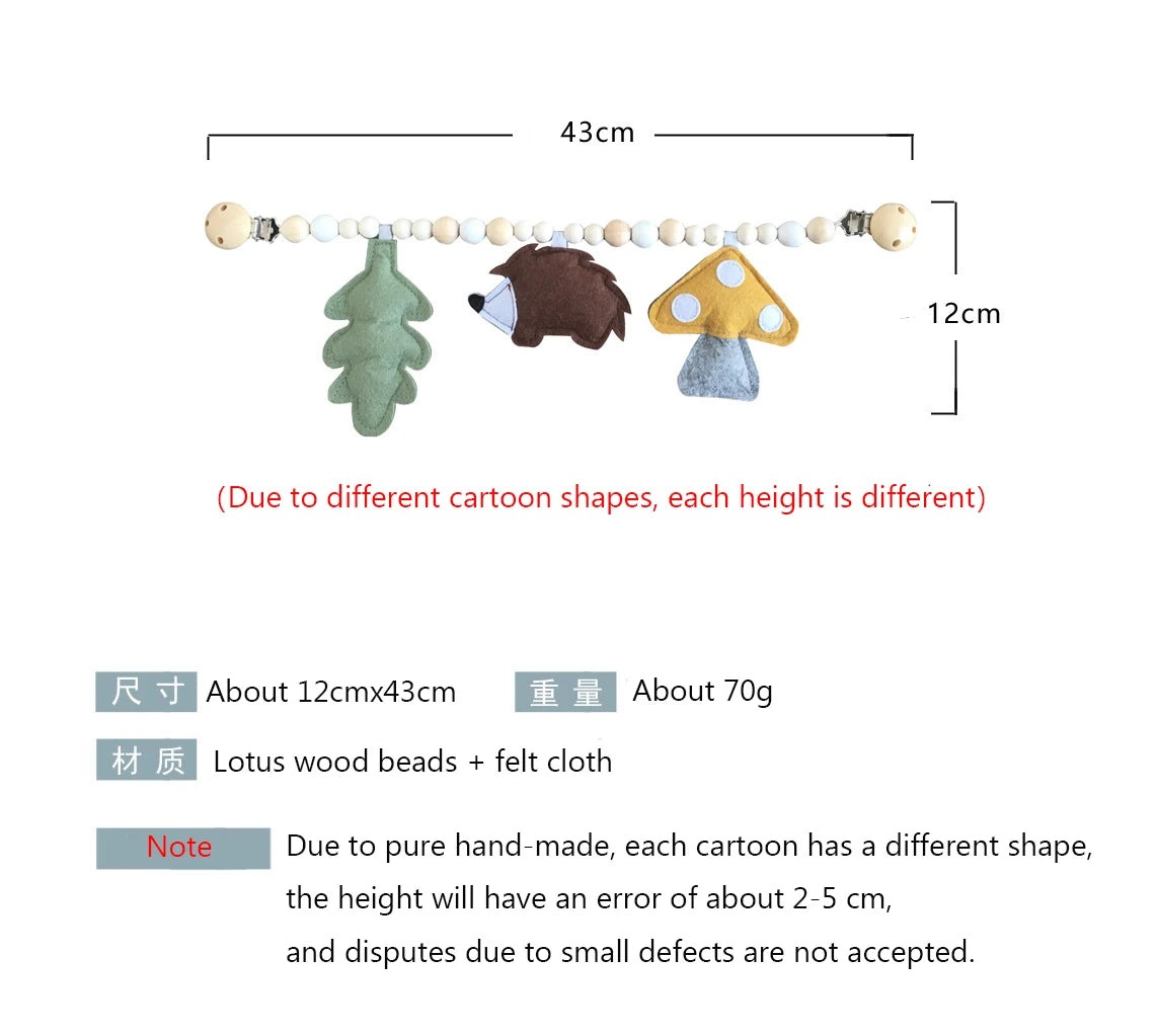 Holz-Kinderwagenclip mit Beißring und Rassel für Babys