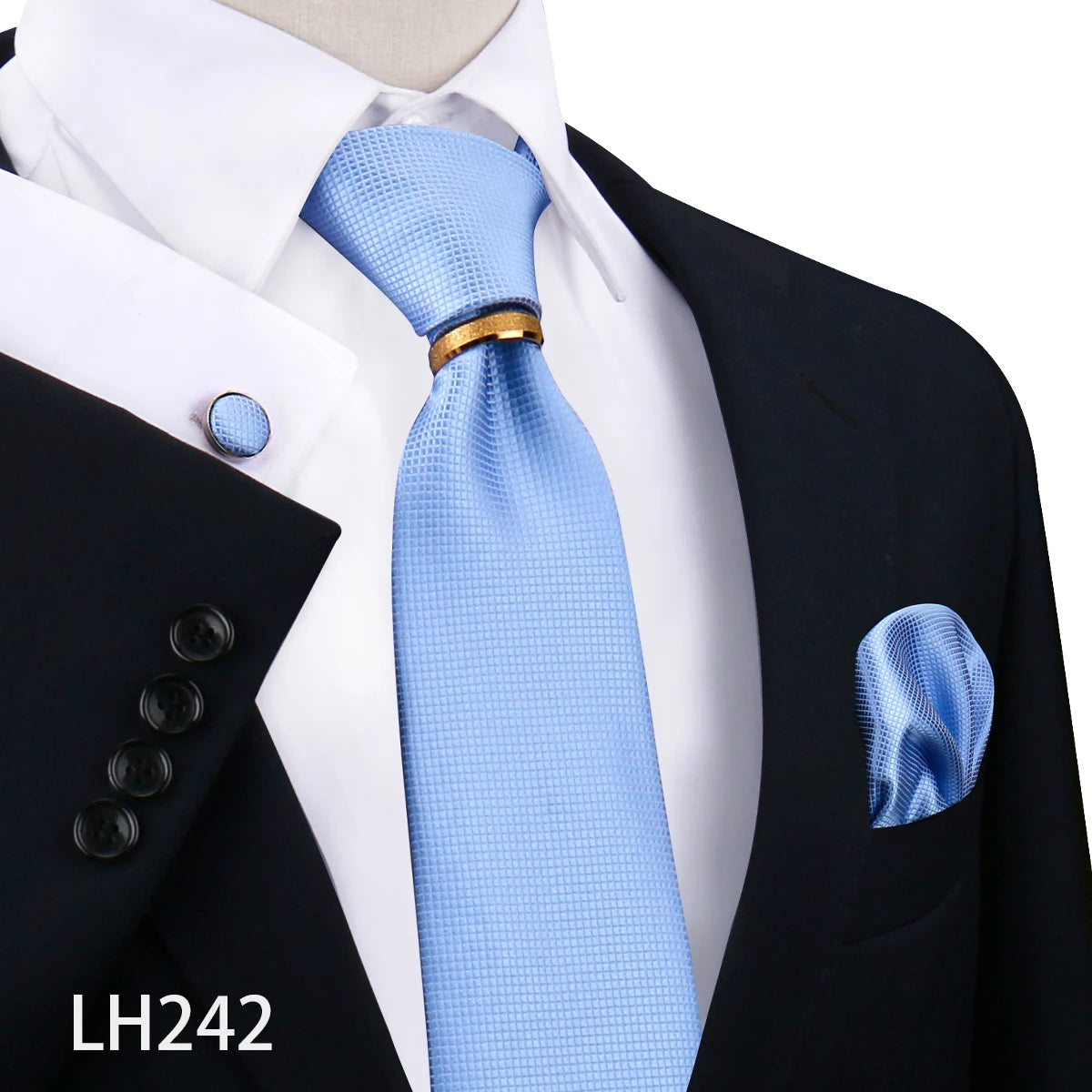 Herren Krawattenset Gold Ring, Manschettenknöpfe, Einstecktuch Festlich