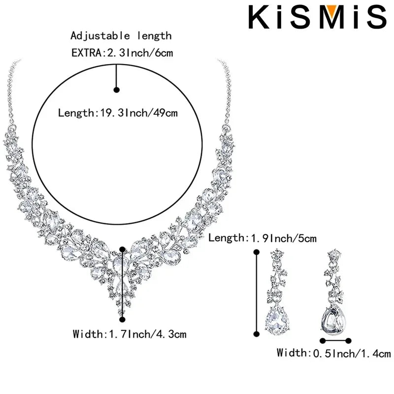 Elegantes Braut Schmuckset mit Kristall Strass Halskette und Ohrringen Tropfenform-Yabubest - Home & More