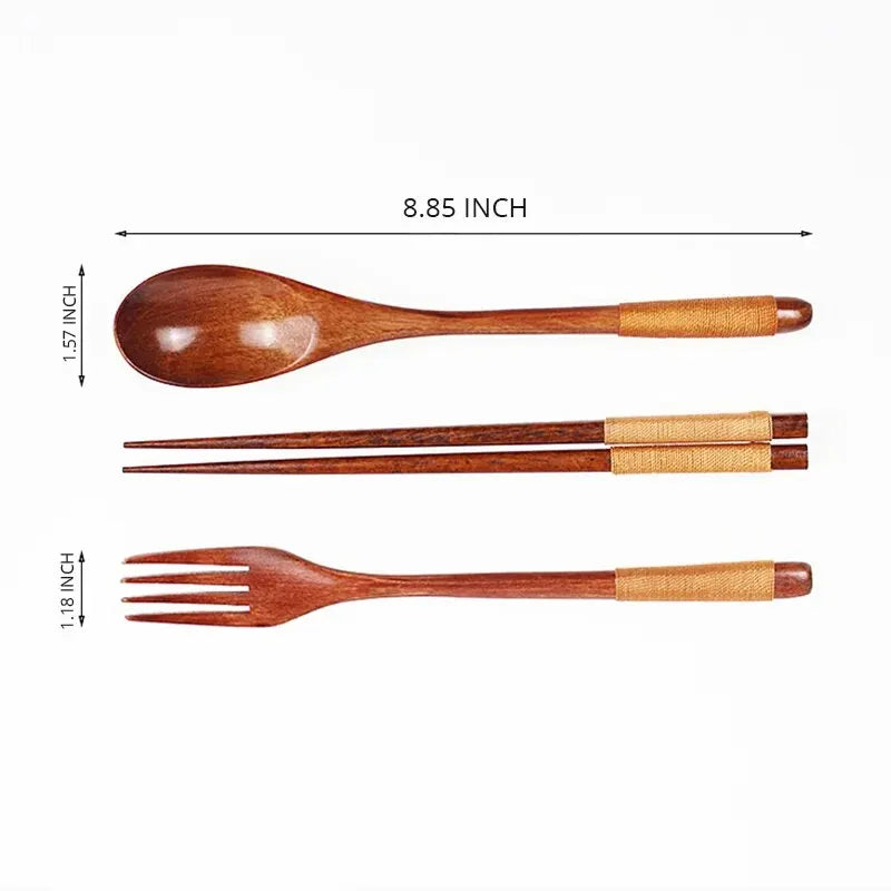 Japanisches Holz Besteck Set – Stäbchen Gabel Löffel für Küche & Reise