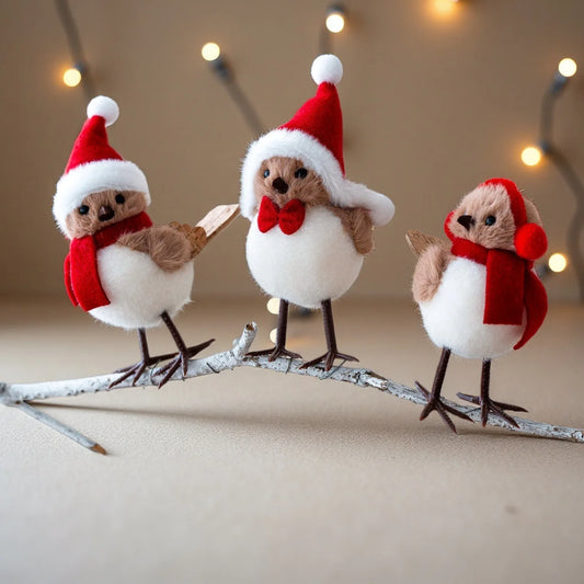 Festliche Schaumstoffvögel mit Schals für Weihnachtsbaum-Deko