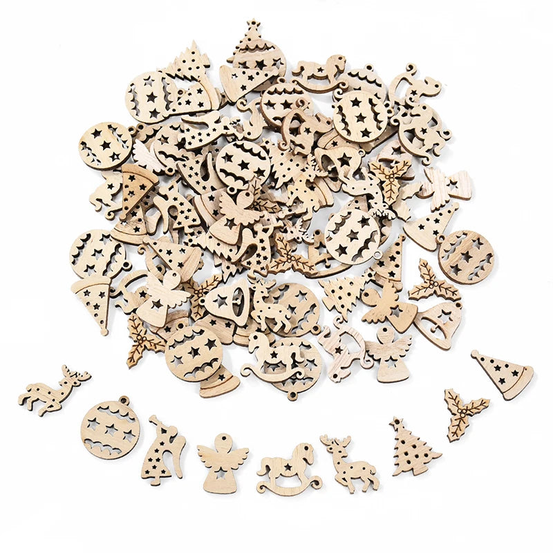 50 teiliges Set unvollendeter Holzornamente für DIY Weihnachtsdekoration