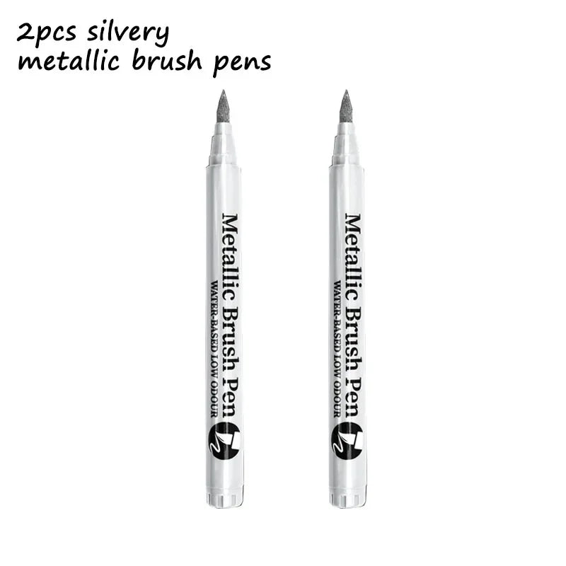 2er-Set Metall-Marker in Gold - Silber mit Spitze und Bürste, schnell trocknend