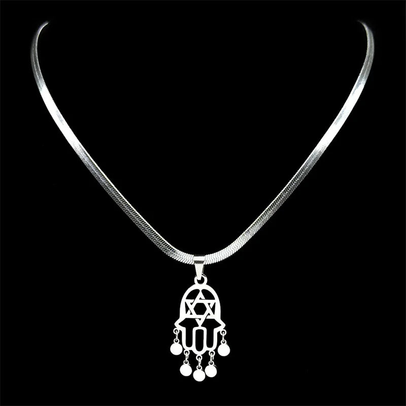Edelstahl Anhänger Halskette mit Hexagramm und Quaste für Damen Herren