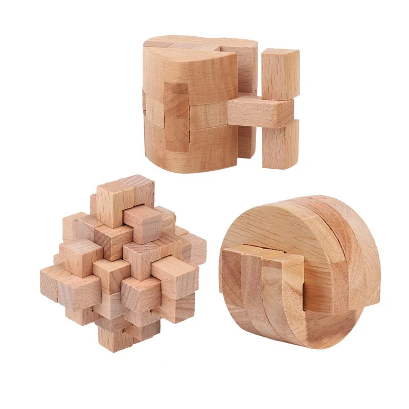 Klassisches 3-teiliges Holzpuzzle für Gehirnjogging
