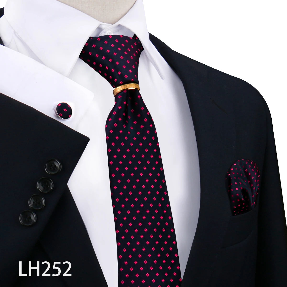 Herren Krawattenset Gold Ring, Manschettenknöpfe, Einstecktuch Festlich