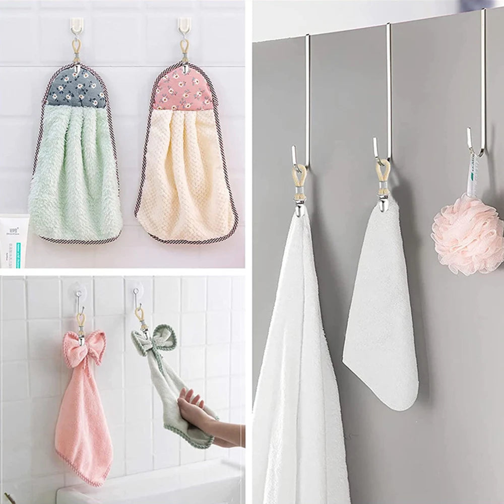 Praktische 4er-Set Handtuchhalter mit Metallhaken und Baumwollschleife